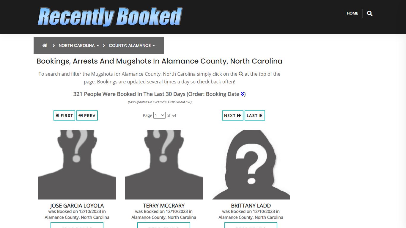 Recent bookings, Arrests, Mugshots in Alamance County, North Carolina